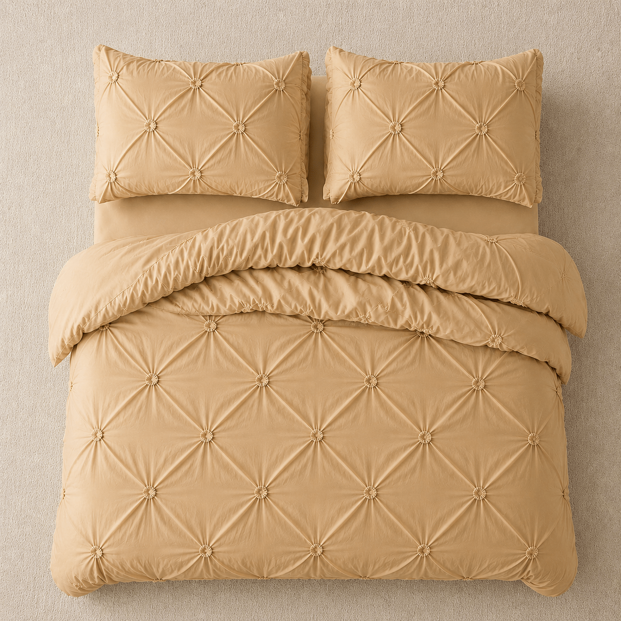 Embroidery king size 6 pieces bedding Set, pinch pleat design Gold color. - BusDeals