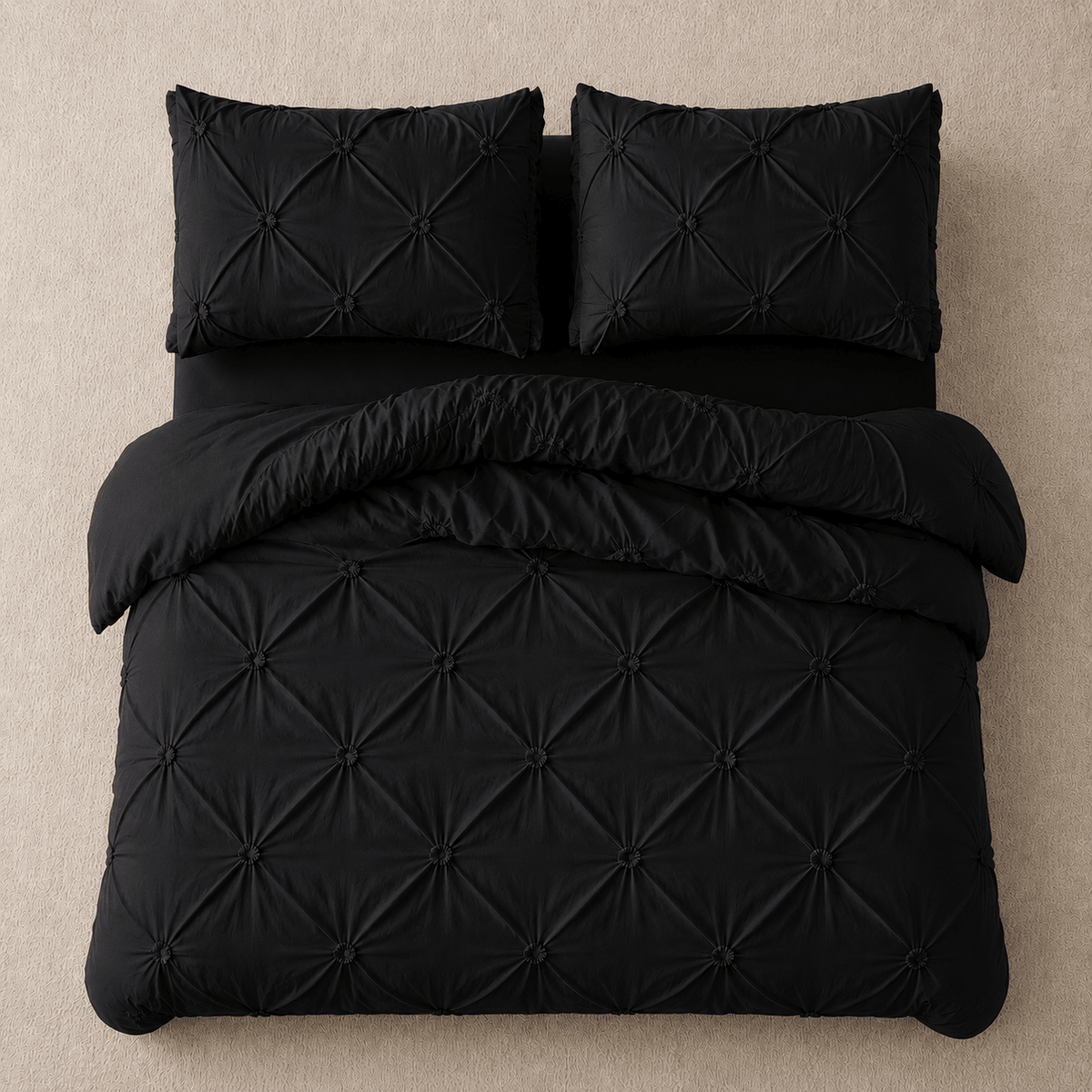 Embroidery King Size 6 Pieces Duvet Cover Pinch Rose Design, Solid Black. - BusDeals
