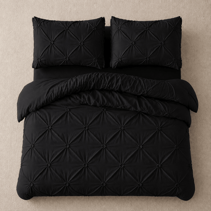 Embroidery King Size 6 Pieces Duvet Cover Pinch Rose Design, Solid Black. - BusDeals
