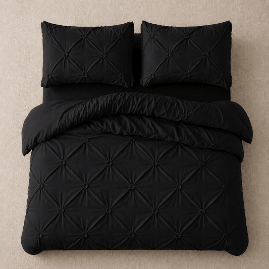 Embroidery King Size 6 Pieces Duvet Cover Pinch Rose Design, Solid Black. - BusDeals