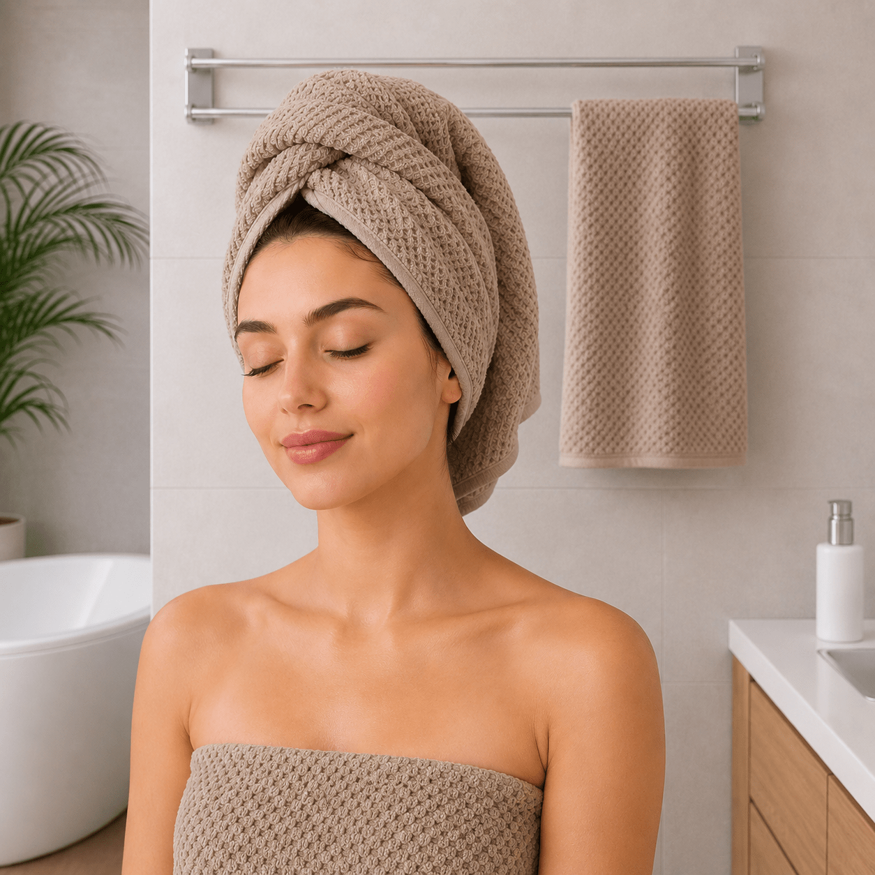 Fast dry Bath towel (35x75cm) face, hair towel, Brown. - BusDeals