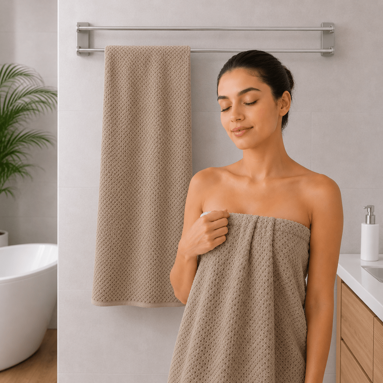 Fast dry Bath towel (70x140cm), coral towel, Brown. - BusDeals
