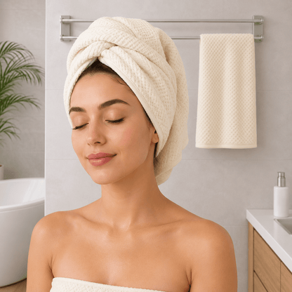 Fast dry Bath towel set (35x75cm), coral towel face, hair, Milky color - BusDeals