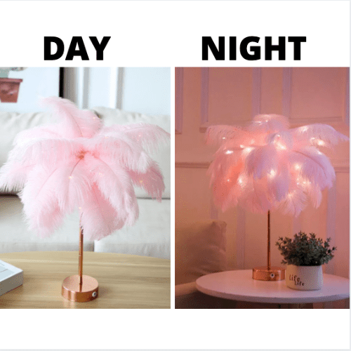 Feather tree lampshade lights , Creative bedroom decoration pink blush color - BusDeals