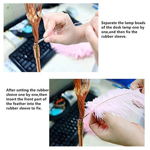 Feather tree lampshade lights , Creative bedroom decoration pink blush color - BusDeals