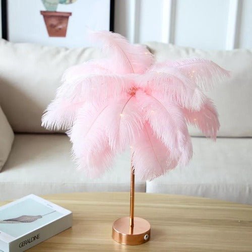 Feather tree lampshade lights , Creative bedroom decoration pink blush color - BusDeals