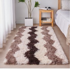 Fluffy Shag Fur Floor Carpet, Zigzag Brown Color. - BusDeals