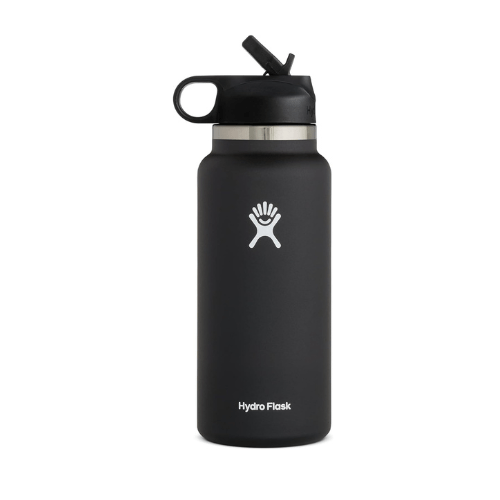 Hydro Flask 32 oz Wide Mouth Stainless Steel Reusable Water Bottle with Straw Lid, Black - BusDeals