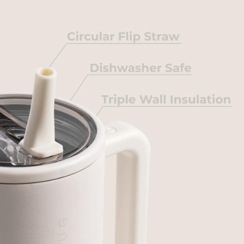 HydroJug 32oz Tumbler with Handle & Simple Flip Straw, Leak Resistant Water Bottle, Stainless Steel & Rubber Base. Cream. - BusDeals