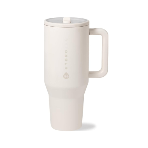 HydroJug 32oz Tumbler with Handle & Simple Flip Straw, Leak Resistant Water Bottle, Stainless Steel & Rubber Base. Cream. - BusDeals