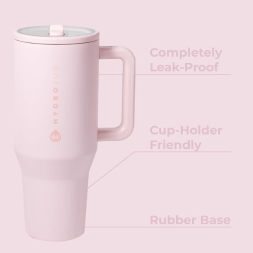 HydroJug 32oz Tumbler with Handle & Simple Flip Straw, Leak Resistant Water Bottle, Stainless Steel & Rubber Base, Pink Sand. - BusDeals