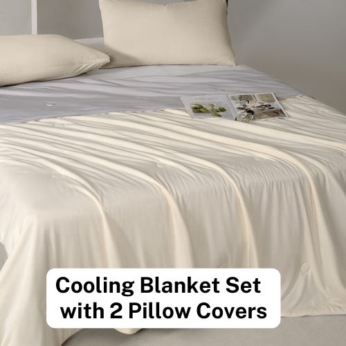 Icy Silky Summer Cool Quilt Set of 3 Pieces, Beige with Grey - BusDeals