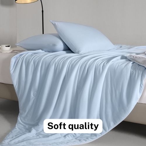 Icy Silky Summer Cool Quilt Set of 3 Pieces, Blue with Grey Color - BusDeals