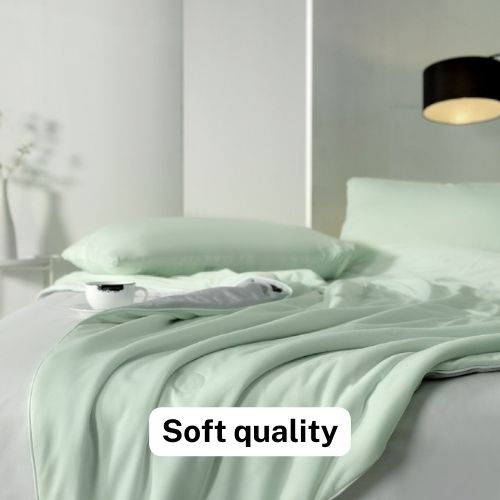 Icy Silky Summer Cool Quilt Set of 3 Pieces, Green with Grey. - BusDeals