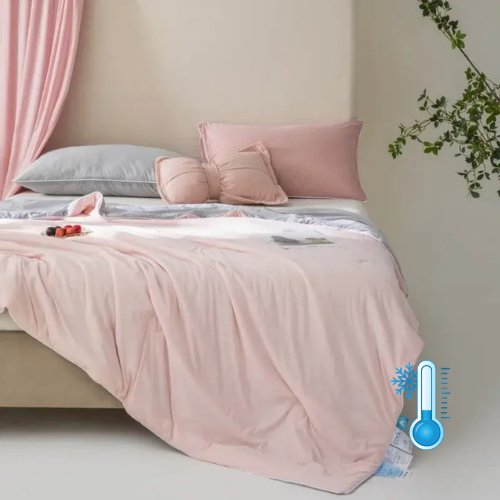 Icy Silky Summer Cool Quilt Set of 3 Pieces, Pink with Grey Color - BusDeals