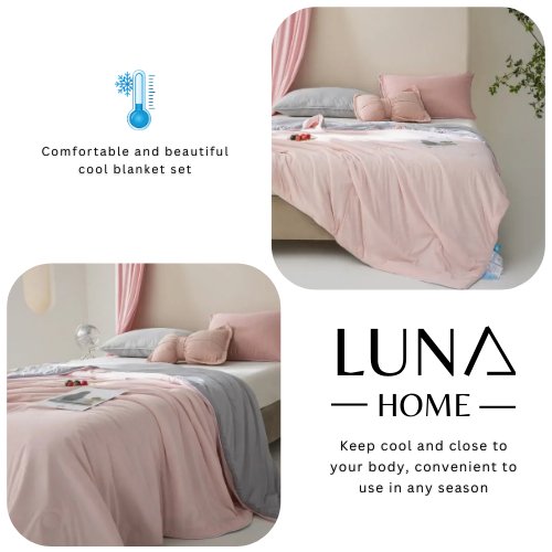 Icy Silky Summer Cool Quilt Set of 3 Pieces, Pink with Grey Color - BusDeals