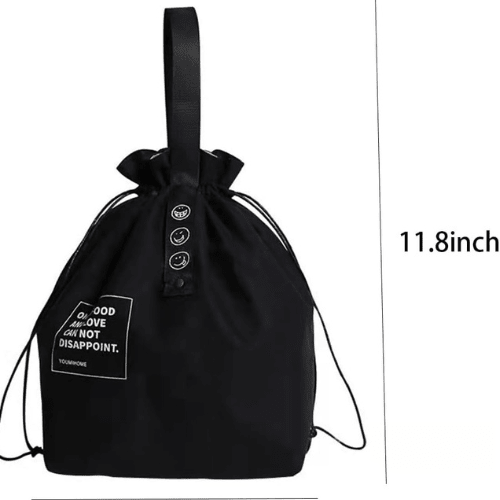 Insulated Canvas Lunch Bag - Reusable Cooler for Work, Office, Picnic & Travel - Large Capacity Drawstring Design, Black - BusDeals