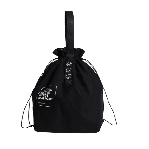 Insulated Canvas Lunch Bag - Reusable Cooler for Work, Office, Picnic & Travel - Large Capacity Drawstring Design, Black - BusDeals