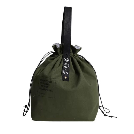 Insulated Canvas Lunch Bag - Reusable Cooler for Work, Office, Picnic & Travel - Large Capacity Drawstring Design, Green - BusDeals