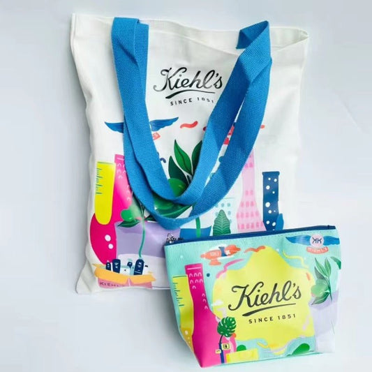 Kiehl's character pattern canvas bag with cosmetic bag - BusDeals