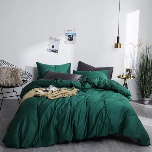 King 6 pieces Bedding Set without filler, Plain Emerald Green Color - BusDeals