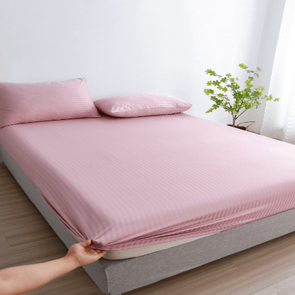 King Size 3 Piece Set, Bedsheet with 2 Pillow Cases, Striped Design - BusDeals