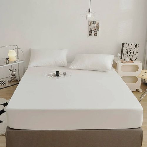 King Size 3 Pieces Fitted Bedsheet Set Plain White Color. - BusDeals
