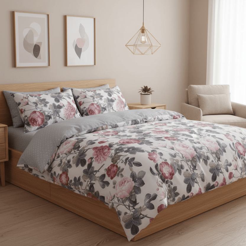 King size, 6 - piece beautiful rose design in a lovely shade of green. - BusDeals