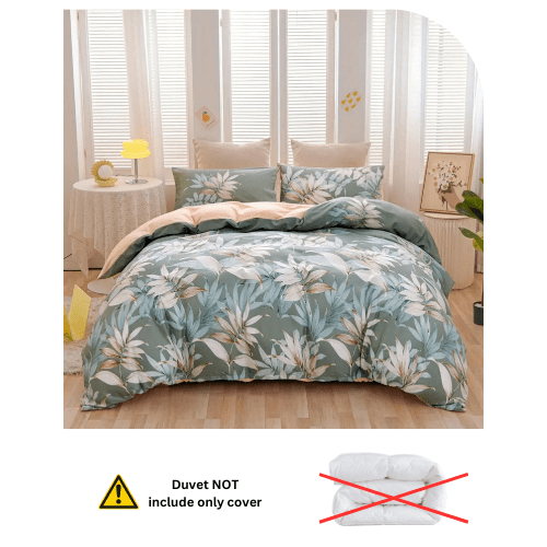 King size 6 piece bedding set with green leaf pattern, very soft quality. - BusDeals