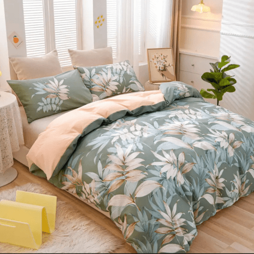 King size 6 piece bedding set with green leaf pattern, very soft quality. - BusDeals