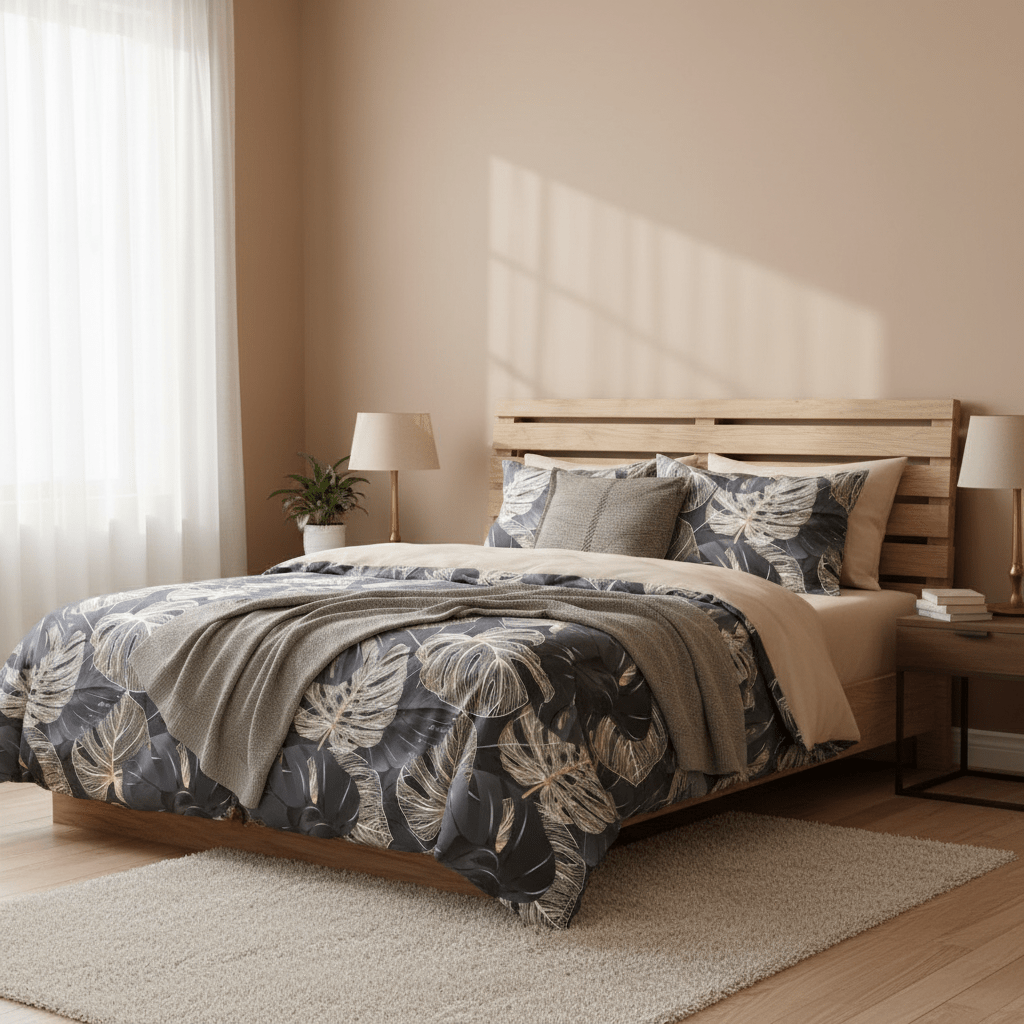 King size 6 - piece bedding set with out filling leaf print - BusDeals