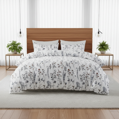 King size 6 - piece blue bedding set featuring a botanical floral design duvet cover. - BusDeals