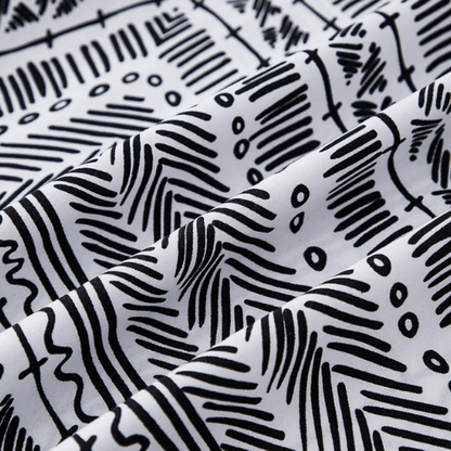 King size 6 piece boho bedding set in black and white without filling. - BusDeals
