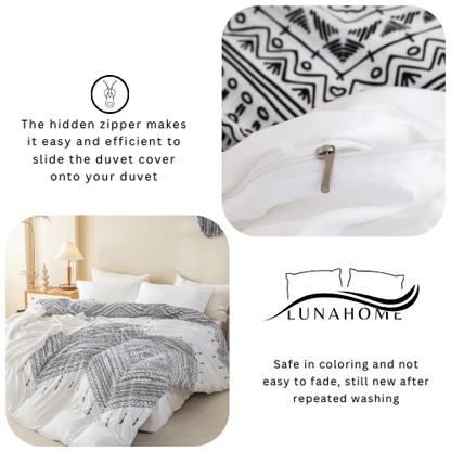 King size 6 piece boho bedding set in black and white without filling. - BusDeals