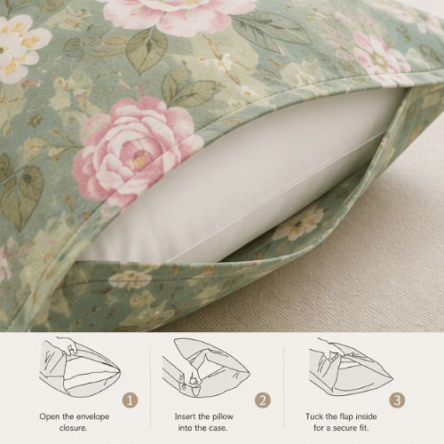 King size 6-piece Botanical Elegance Floral Bedding in Sage Green - BusDeals