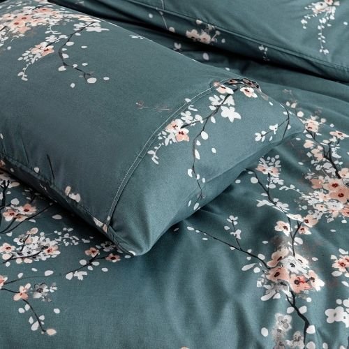 King size 6 piece duvet cover set aqua green blossom bedding set. - BusDeals