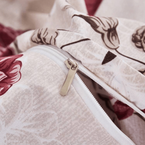 King size 6 - piece duvet cover set beige wit vintage red rose print. - BusDeals