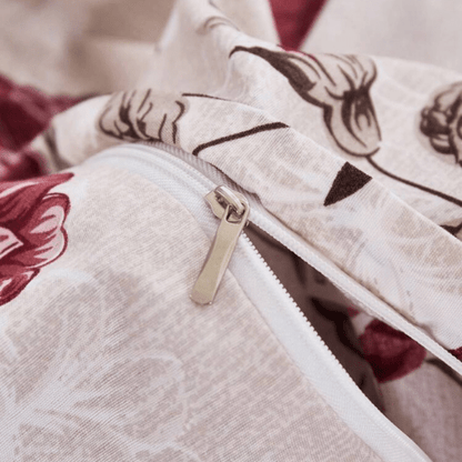 King size 6 - piece duvet cover set beige wit vintage red rose print. - BusDeals