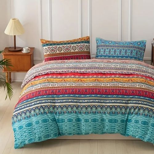 King Size 6 piece duvet cover set, colourful bohemian bedding. - BusDeals