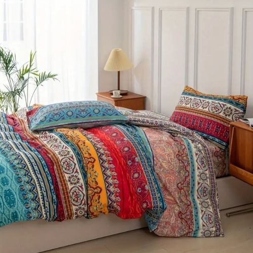 King Size 6 piece duvet cover set, colourful bohemian bedding. - BusDeals