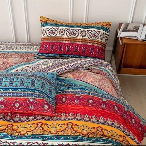 King Size 6 piece duvet cover set, colourful bohemian bedding. - BusDeals