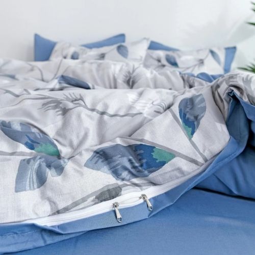 King size 6 piece duvet cover set contemporary leaf print bedding set, grey. - BusDeals