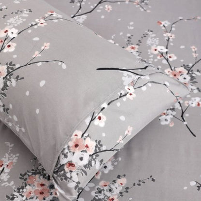 King size 6 piece duvet cover set gray plum blossom bedding set. - BusDeals