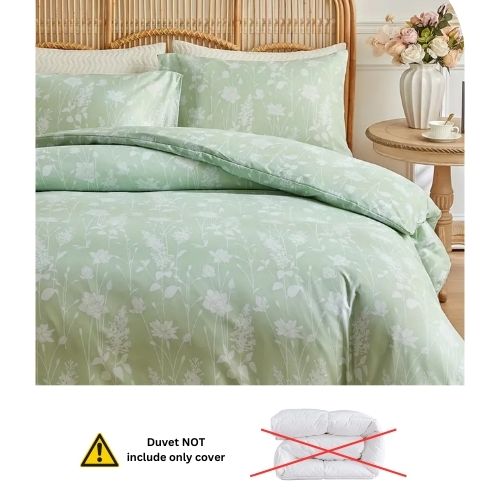 King size 6 piece duvet cover set green floral bedding set. - BusDeals