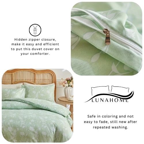 King size 6 piece duvet cover set green floral bedding set. - BusDeals