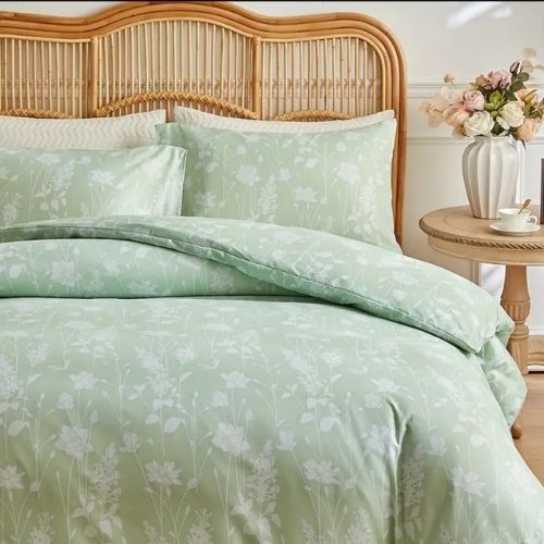 King size 6 piece duvet cover set green floral bedding set. - BusDeals