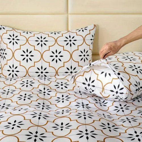 King size 6 piece duvet cover set modern tile print bedding set white. - BusDeals