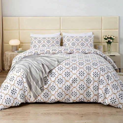 King size 6 piece duvet cover set modern tile print bedding set white. - BusDeals