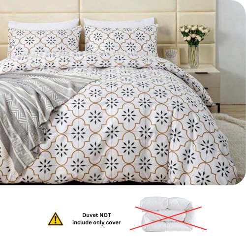 King size 6 piece duvet cover set modern tile print bedding set white. - BusDeals