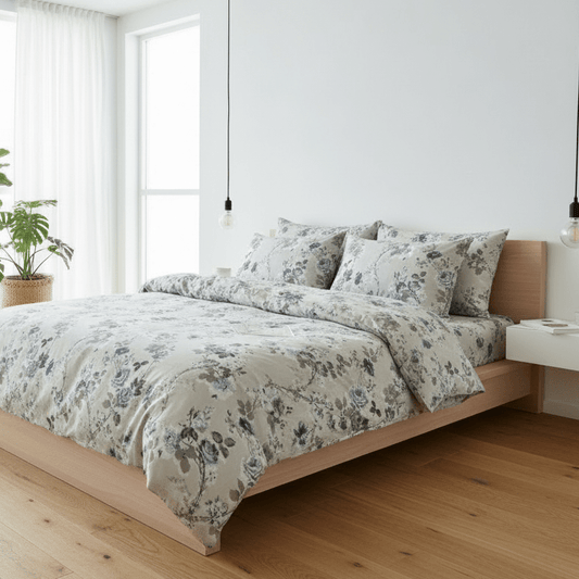 King size 6 - piece duvet cover set with blue roses. - BusDeals